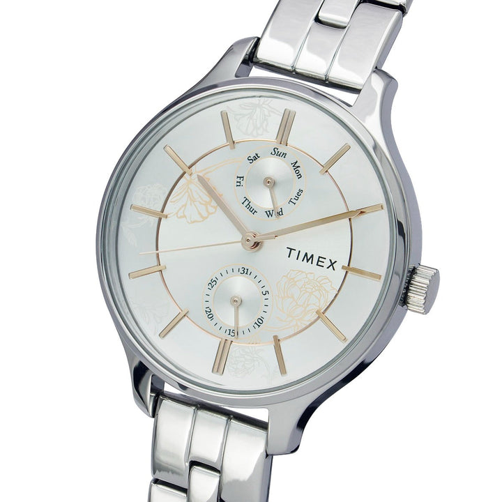 Timex Fashion Women's Silver Dial Round Case Multifunction Function Watch -TWEL14800
