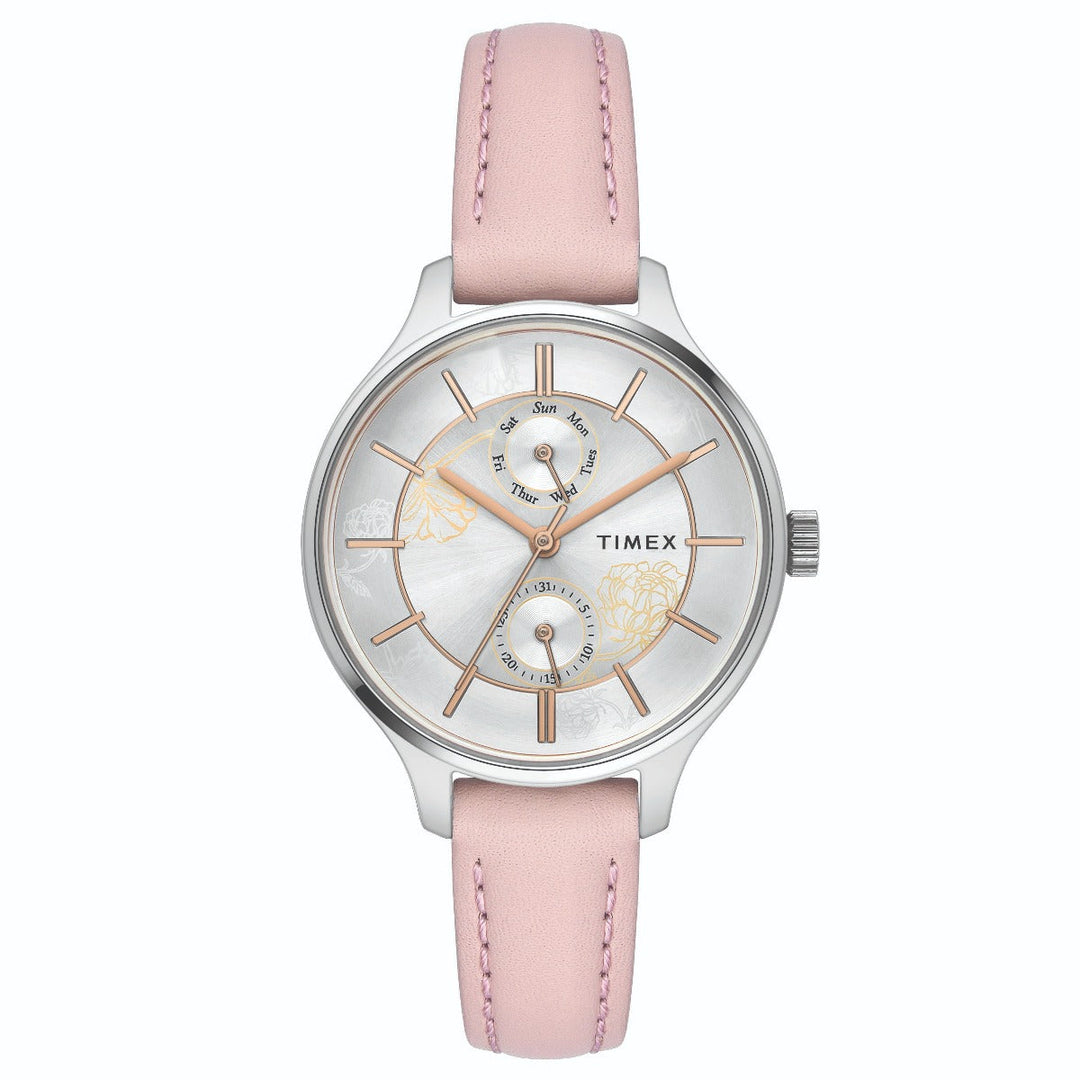Timex Fashion Women's Silver Dial Round Case Multifunction Function Watch -TWEL14800