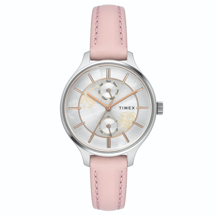 Timex Fashion Women's Silver Dial Round Case Multifunction Function Watch -TWEL14800