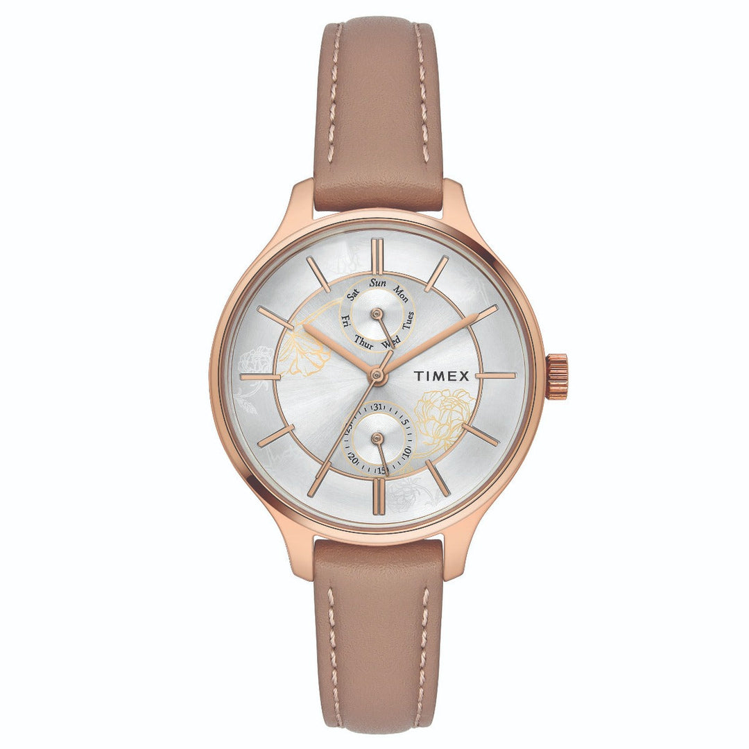 Timex Fashion Women's Silver Dial Round Case Multifunction Function Watch -TWEL14802