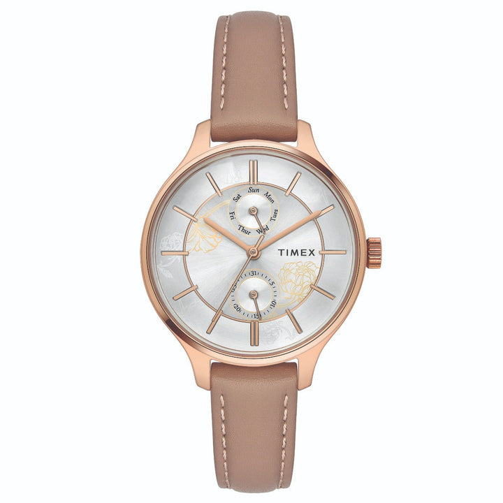 Timex Fashion Women's Silver Dial Round Case Multifunction Function Watch -TWEL14802