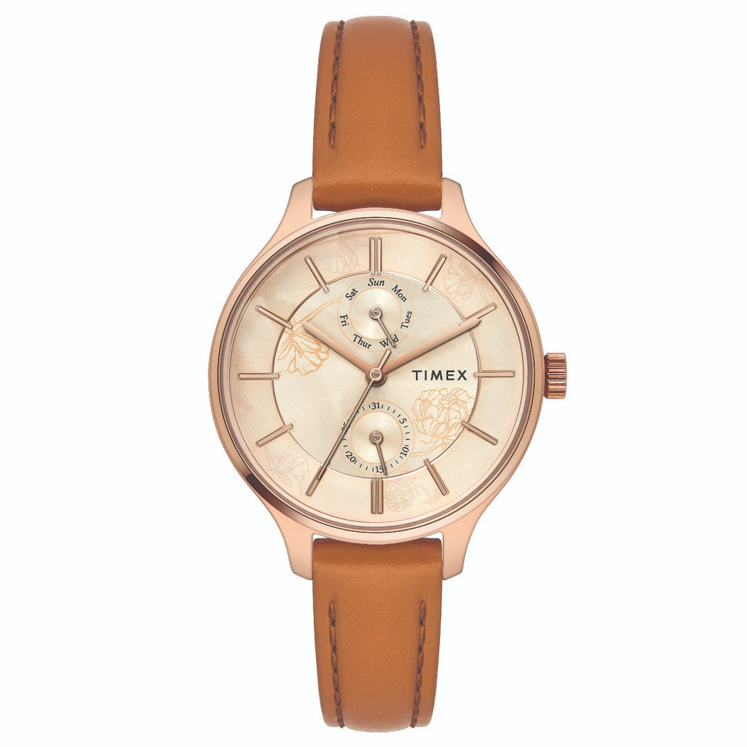 Timex Fashion Women's Rose Gold Dial Round Case Multifunction Function Watch -TWEL14803