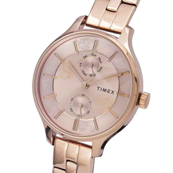 Timex Fashion Women's Pink Dial Round Case Multifunction Function Watch -TWEL14804