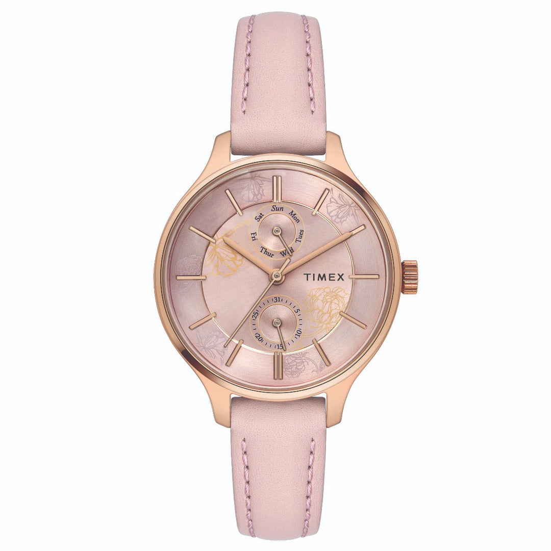 Timex Fashion Women's Pink Dial Round Case Multifunction Function Watch -TWEL14804