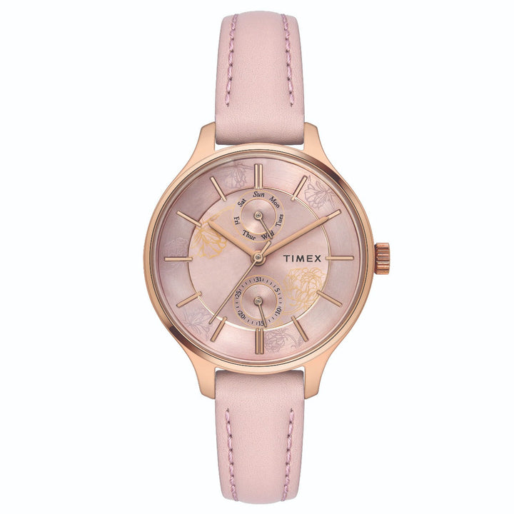 Timex Fashion Women's Pink Dial Round Case Multifunction Function Watch -TWEL14804