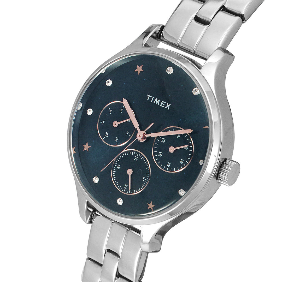 Timex Fashion Women's Blue Dial Round Case Multifunction Function Watch -TWEL14813