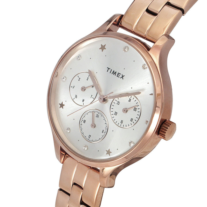 Timex Fashion Women's Silver Dial Round Case Multifunction Function Watch -TWEL14815