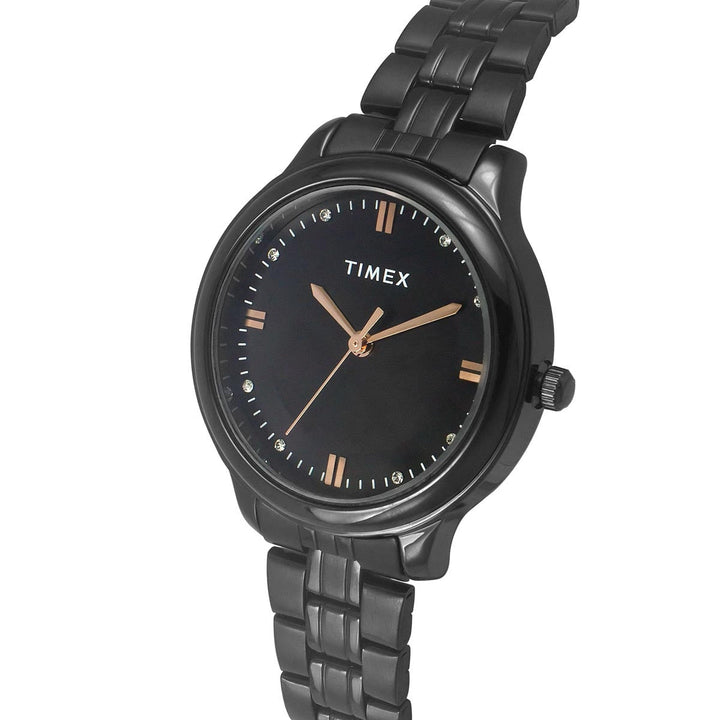 Timex 3 Hands Women Analog Black Dial Coloured Quartz Watch, Round Dial With 30 Mm Case Width - TWEL149SMU04