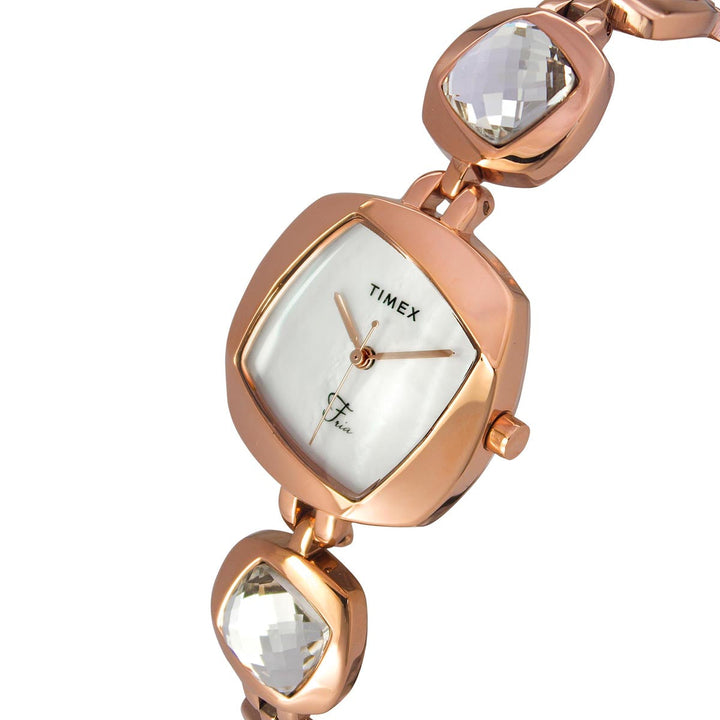 Timex Fria Women's Mother Of Pearl Dial Square Case 3 Hands Function Watch -TWEL15000