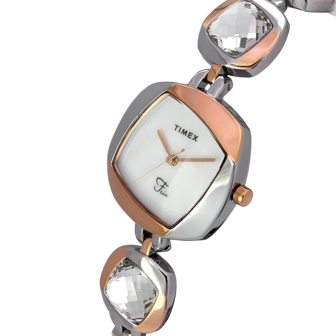 Timex Fria Women's Mother Of Pearl Dial Square Case 3 Hands Function Watch -TWEL15002