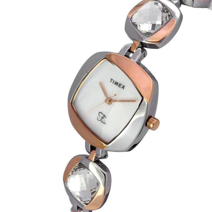 Timex Fria Women's Mother Of Pearl Dial Square Case 3 Hands Function Watch -TWEL15002
