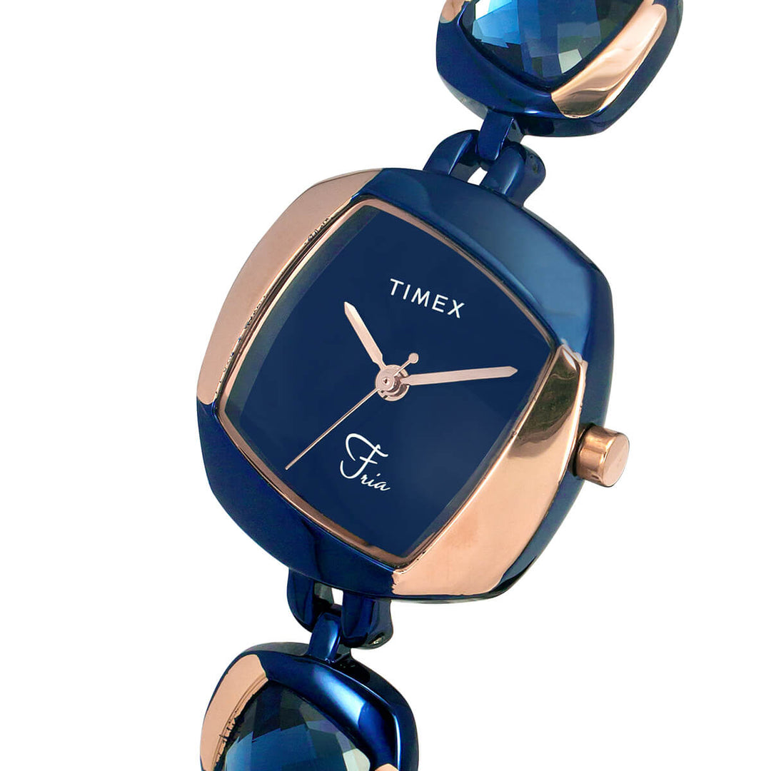 Timex Fria Women's Blue Dial Square Case 3 Hands Function Watch -TWEL15005