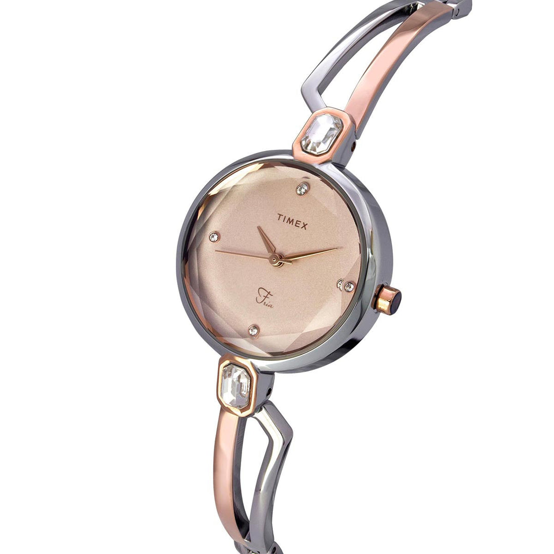Timex Fria Women's Rose Gold Dial Round Case 3 Hands Function Watch -TWEL15101