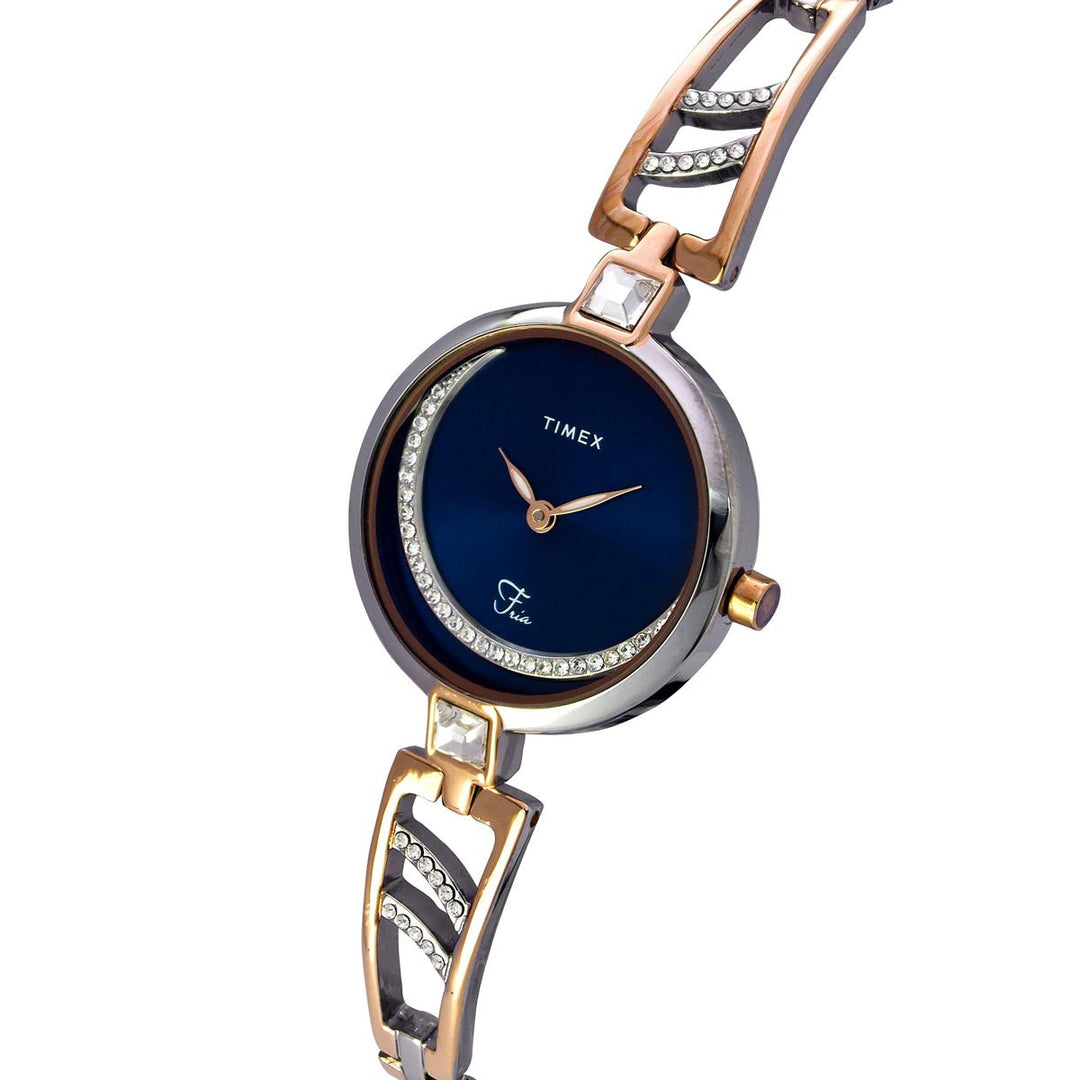 Timex Fria Women's Blue Dial Round Case 2 Hands Function Watch -TWEL15202
