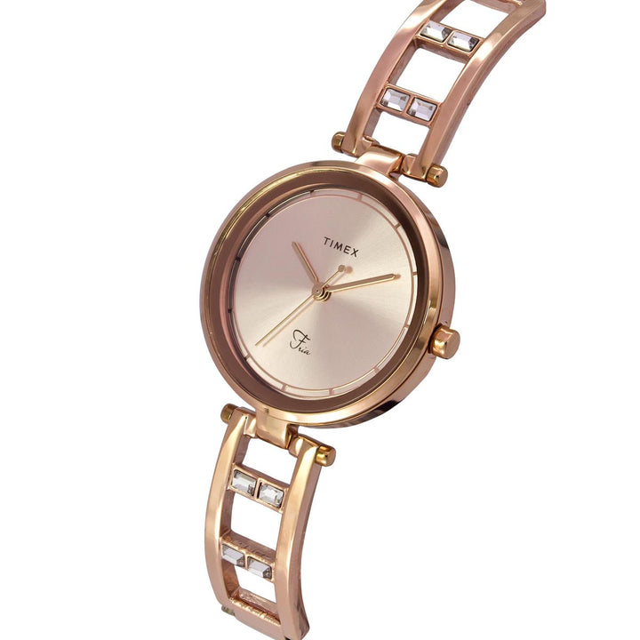 Timex Fria Women's Rose Gold Dial Round Case 3 Hands Function Watch -TWEL15300