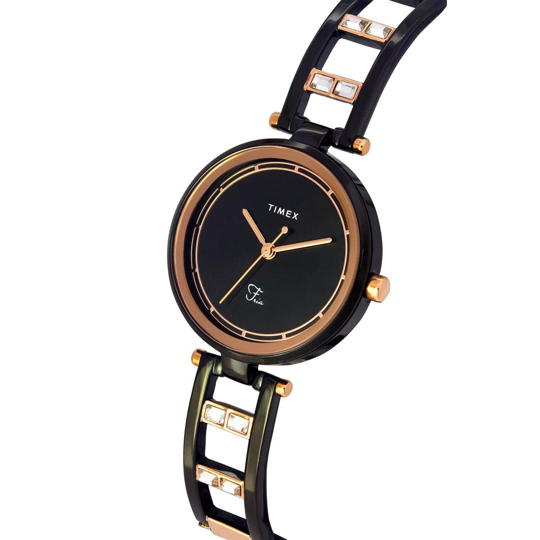 Timex Fria Women's Black Dial Round Case 3 Hands Function Watch -TWEL15302