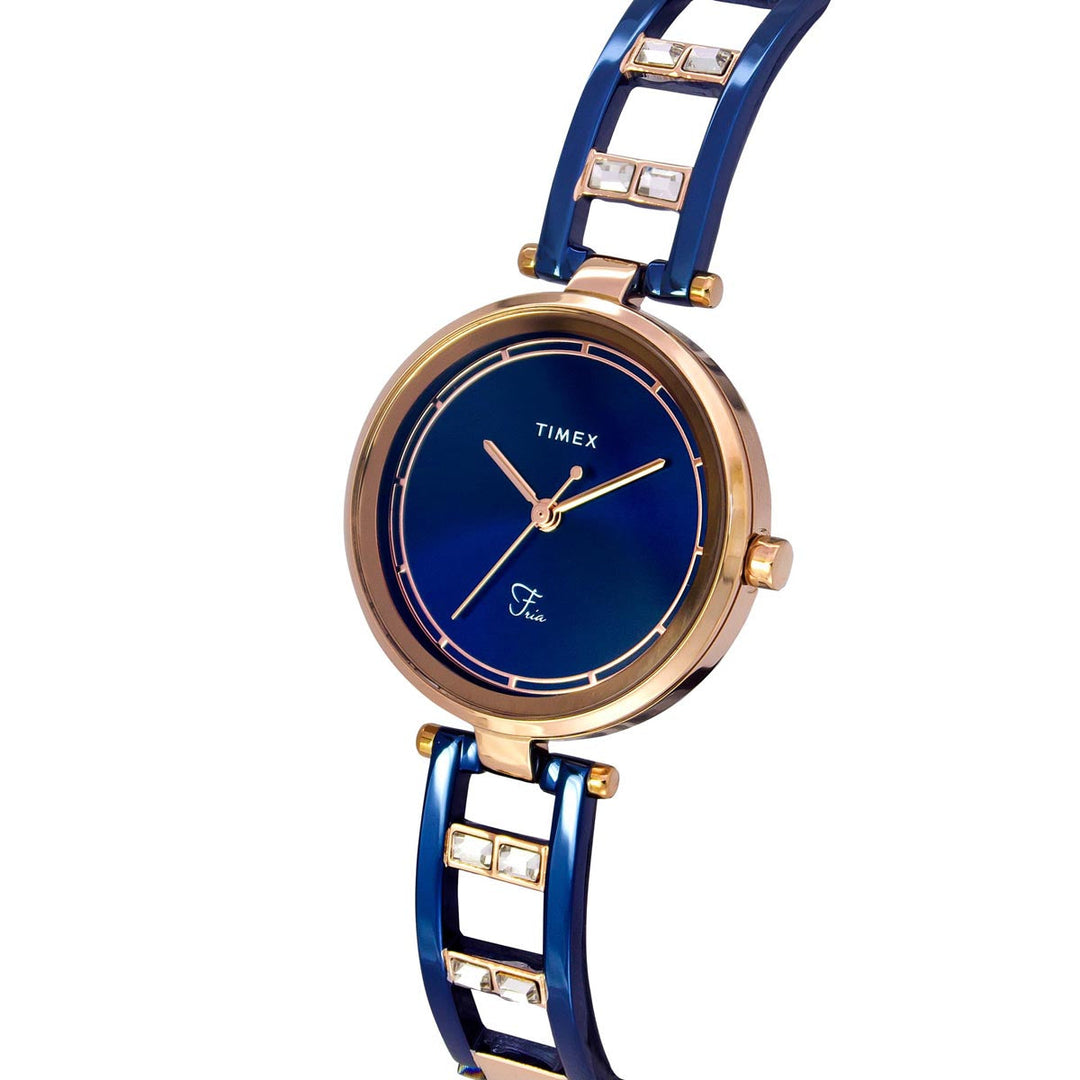Timex Fria Women's Blue Dial Round Case 3 Hands Function Watch -TWEL15303