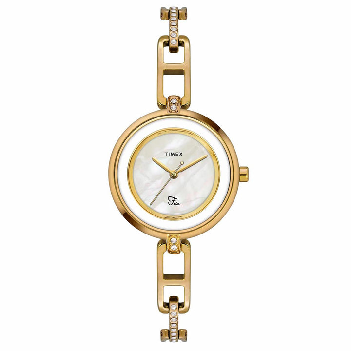 Timex Fria Women's Mother Of Pearl Dial Round Case 3 Hands Function Watch -TWEL15401