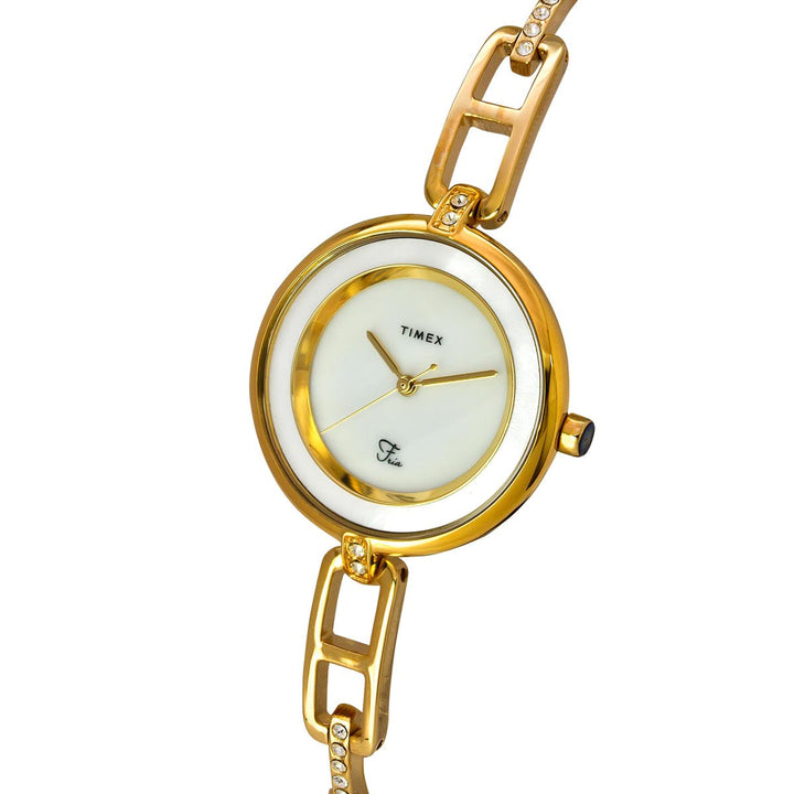 Timex Fria Women's Mother Of Pearl Dial Round Case 3 Hands Function Watch -TWEL15401