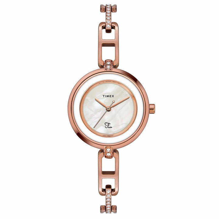 Timex Fria Women's Mother Of Pearl Dial Round Case 3 Hands Function Watch -TWEL15402