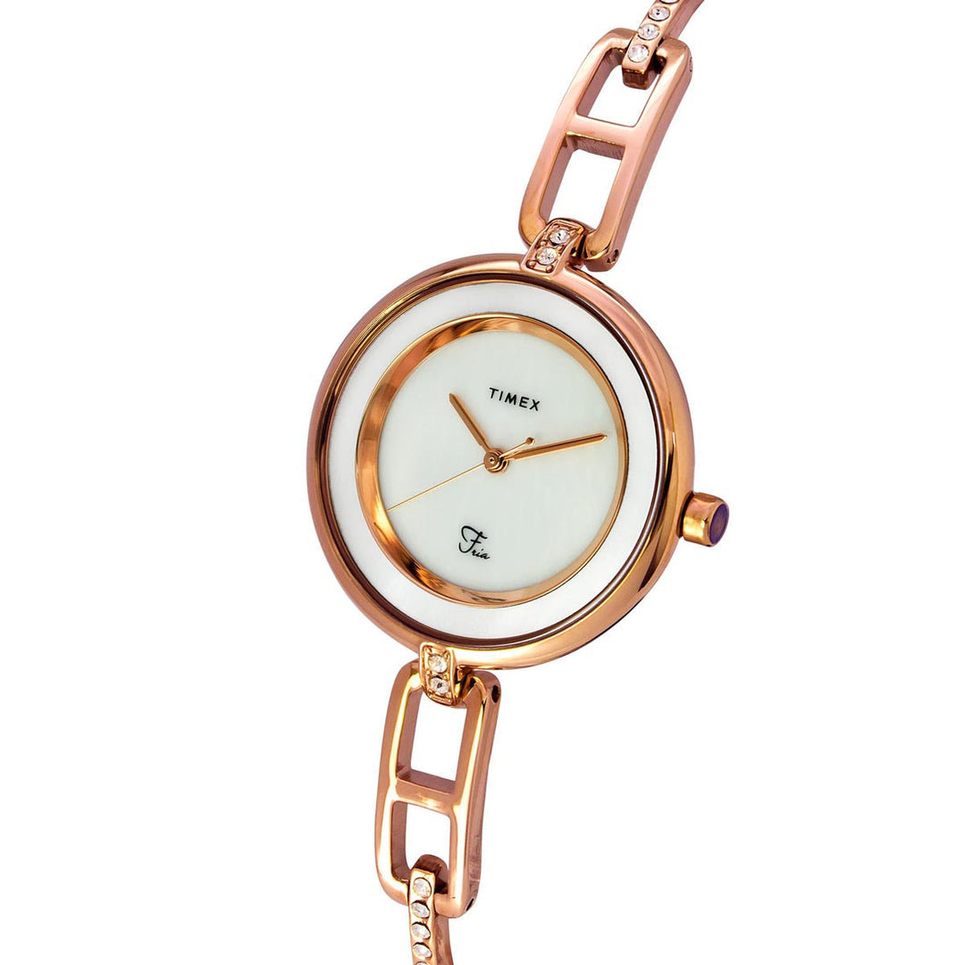 Timex Fria Women's Mother Of Pearl Dial Round Case 3 Hands Function Watch -TWEL15402