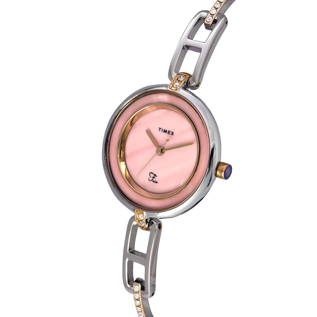 Timex Fria Women's Mother Of Pearl Dial Round Case 3 Hands Function Watch -TWEL15403
