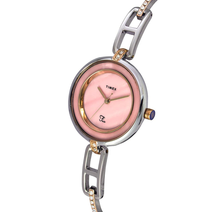 Timex Fria Women's Mother Of Pearl Dial Round Case 3 Hands Function Watch -TWEL15403