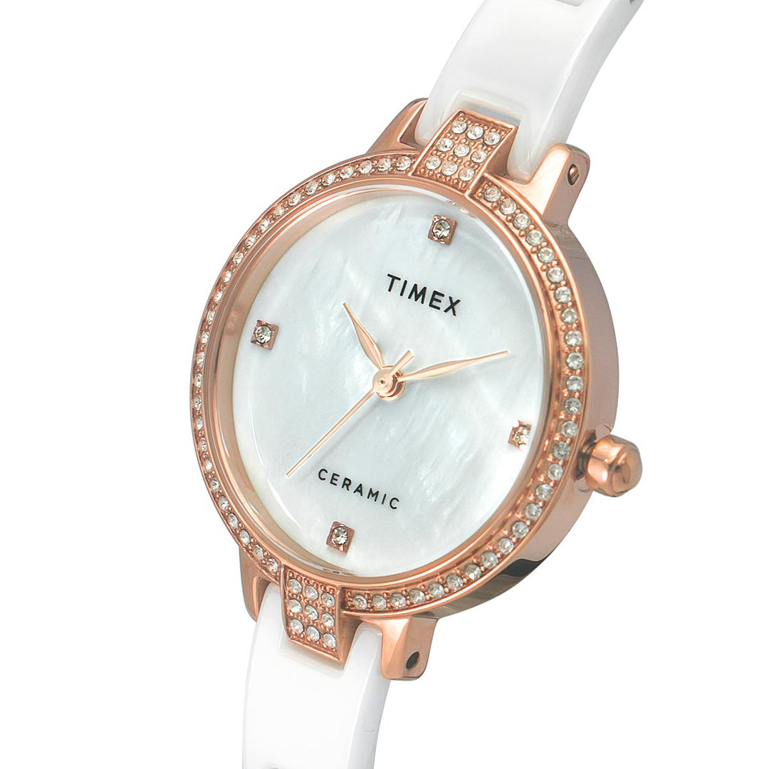 Timex Fashion Women's Mother Of Pearl Dial Round Case 3 Hands Function Watch -TWEL15700