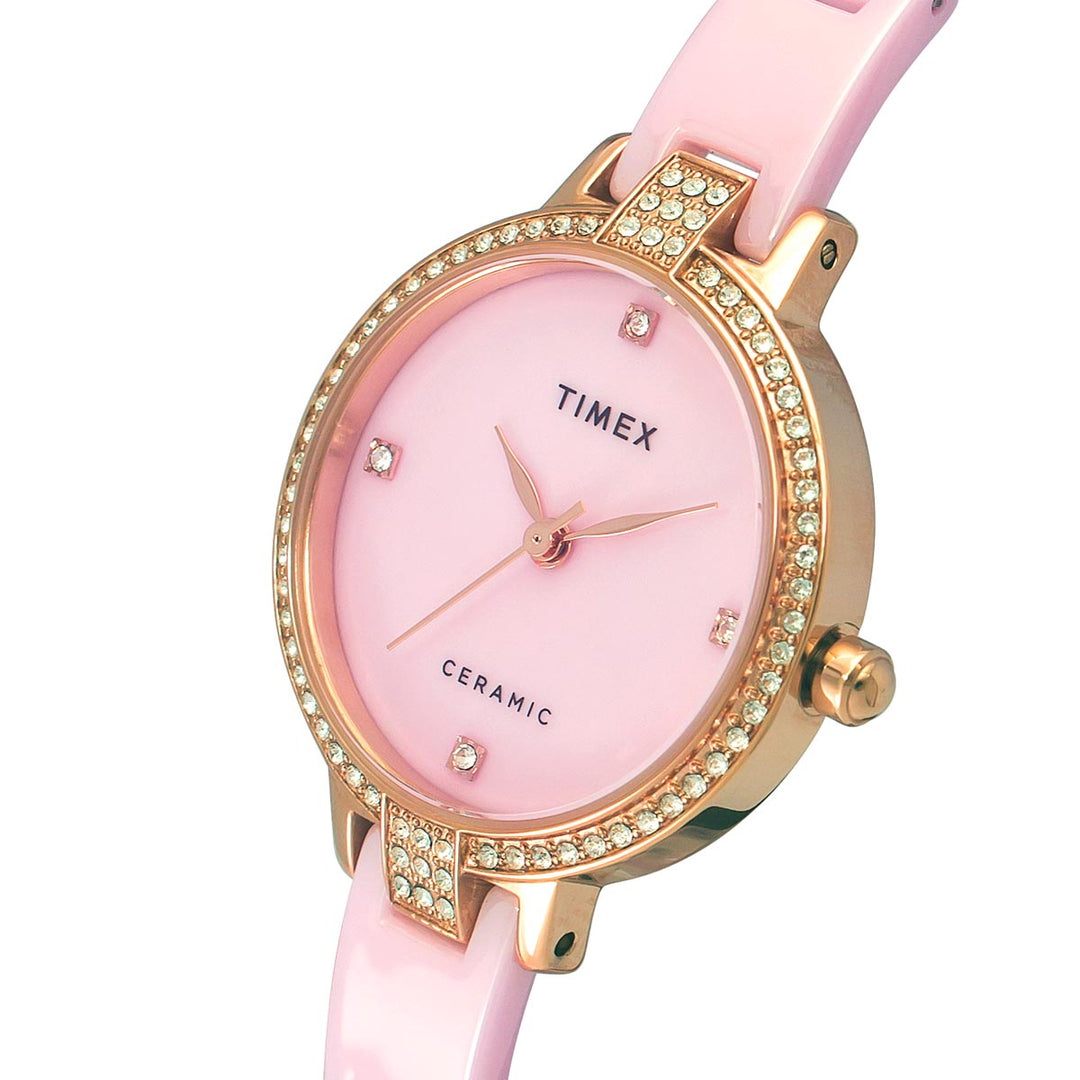 Timex Fashion Women's Mother Of Pearl Dial Round Case 3 Hands Function Watch -TWEL15701