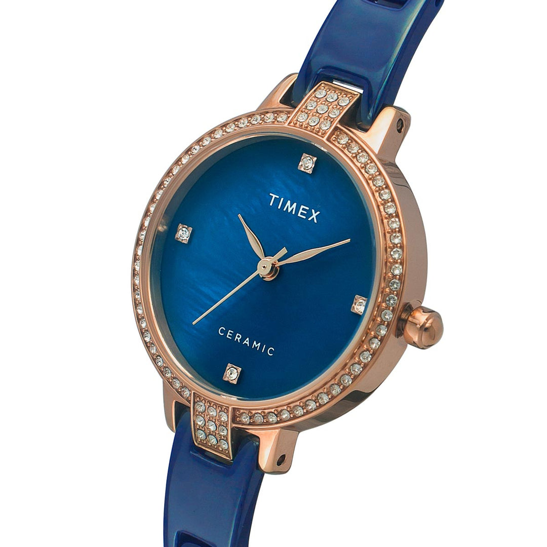 Timex Fashion Women's Mother Of Pearl Dial Round Case 3 Hands Function Watch -TWEL15702