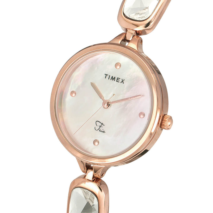 Timex Fria Women's Mother Of Pearl Dial Round Case 3 Hands Function Watch -TWEL15901