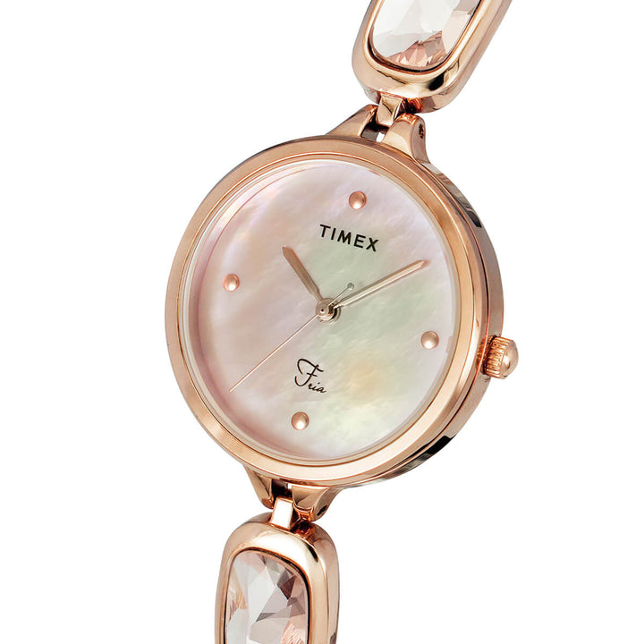 Timex Fria Women's Mother Of Pearl Dial Round Case 3 Hands Function Watch -TWEL15902