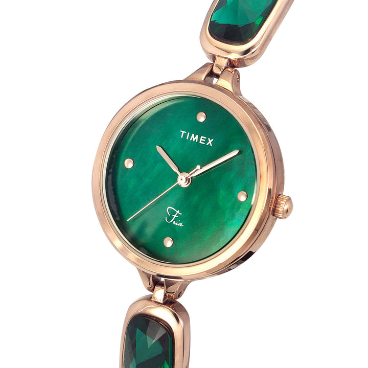 Timex Fria Women's Mother Of Pearl Dial Round Case 3 Hands Function Watch -TWEL15903
