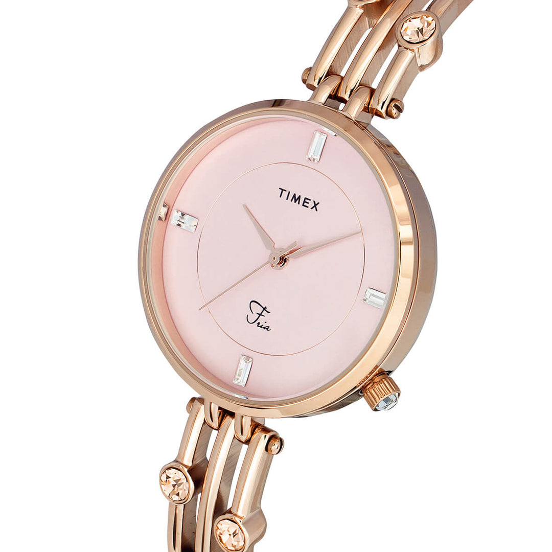 Timex Fria Women's Pink Dial Round Case 3 Hands Function Watch -TWEL16001