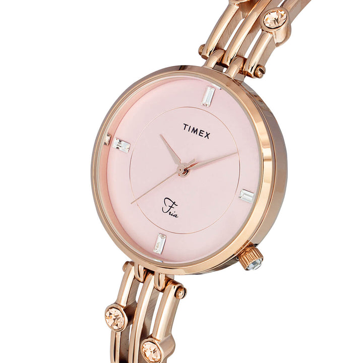 Timex Fria Women's Pink Dial Round Case 3 Hands Function Watch -TWEL16001