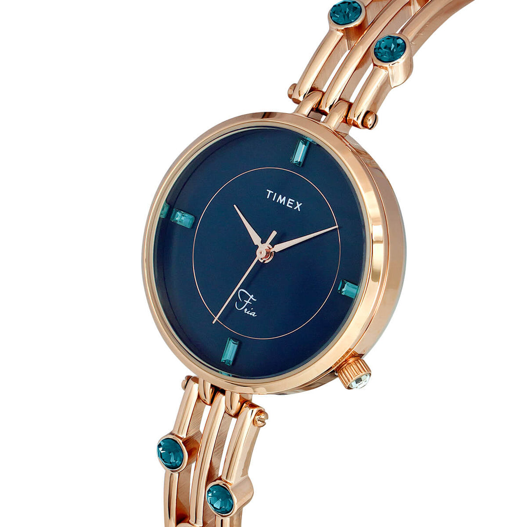 Timex Fria Women's Blue Dial Round Case 3 Hands Function Watch -TWEL16002