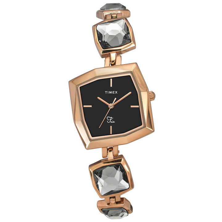 Timex Fria Women's Black Dial Square Case 3 Hands Function Watch -TWEL16100