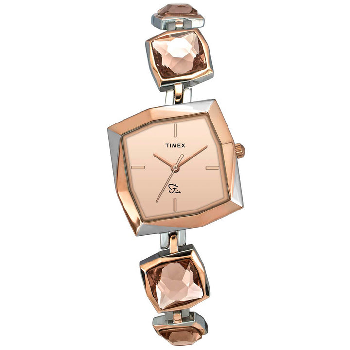 Timex Fria Women's Rose Gold Dial Square Case 3 Hands Function Watch -TWEL16101