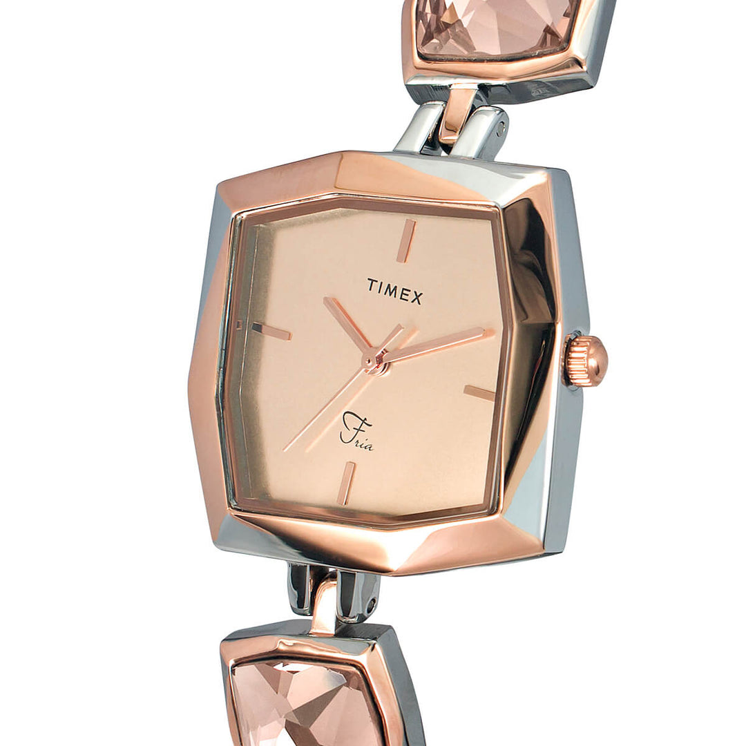 Timex Fria Women's Rose Gold Dial Square Case 3 Hands Function Watch -TWEL16101
