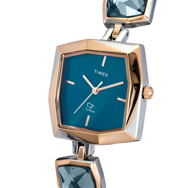 Timex Fria Women's Blue Dial Square Case 3 Hands Function Watch -TWEL16102