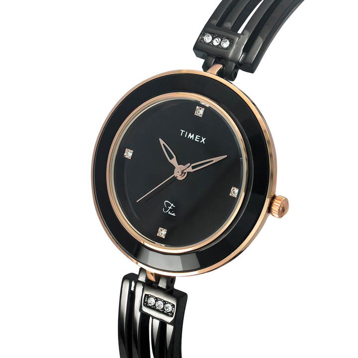 Timex Fria Women's Black Dial Round Case 3 Hands Function Watch -TWEL16201