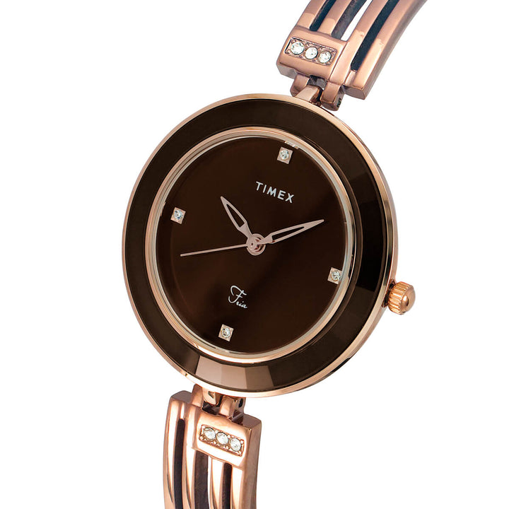Timex Fria Women's Brown Dial Round Case 3 Hands Function Watch -TWEL16204