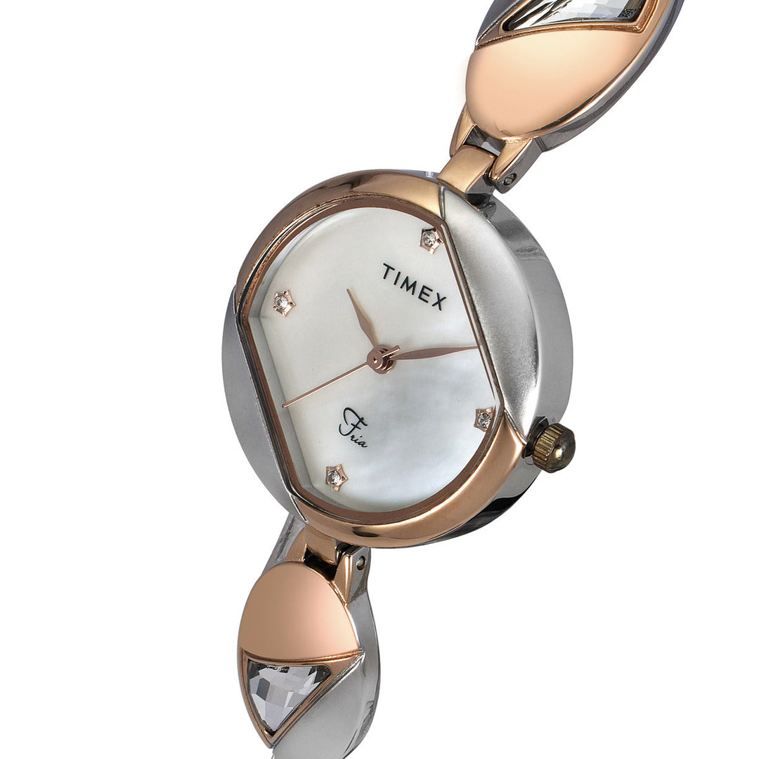 Timex Fria Women's Mother Of Pearl Dial Round Case 3 Hands Function Watch -TWEL16301