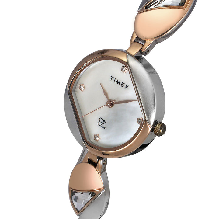 Timex Fria Women's Mother Of Pearl Dial Round Case 3 Hands Function Watch -TWEL16301