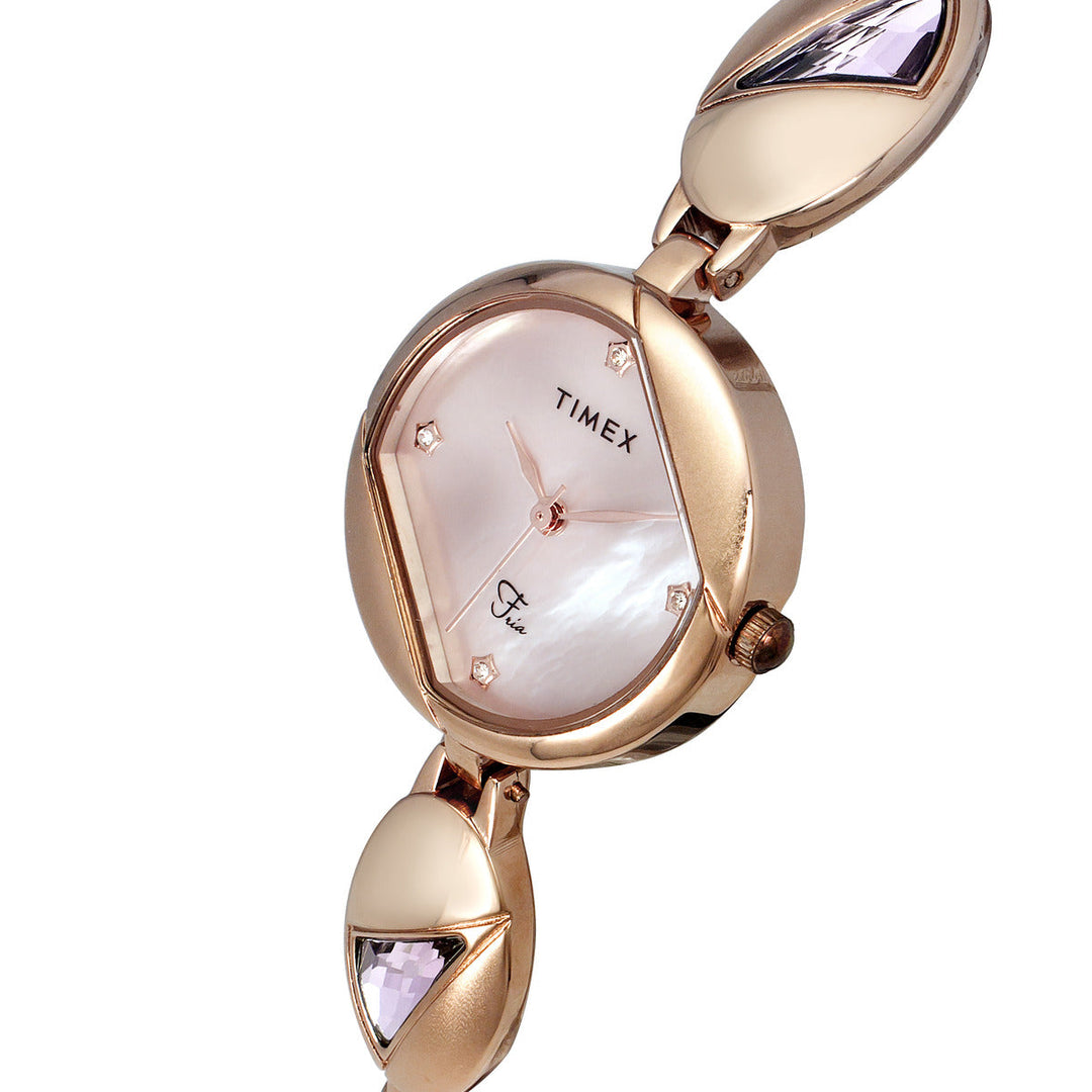 Timex Fria Women's Mother Of Pearl Dial Round Case 3 Hands Function Watch -TWEL16302