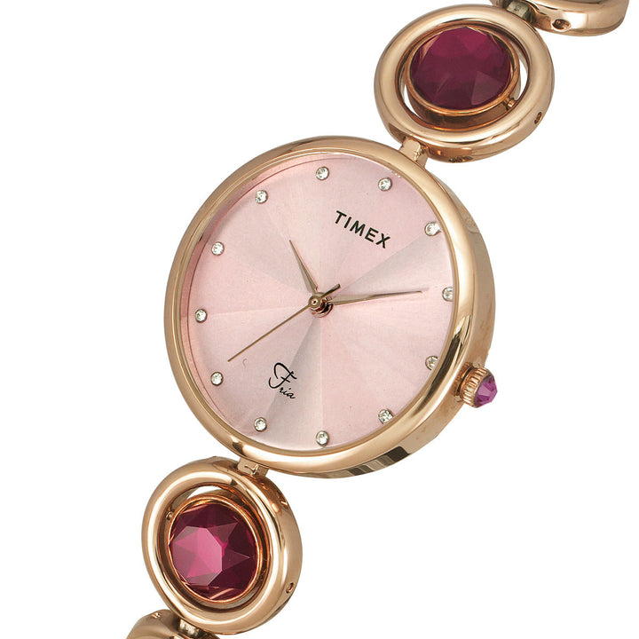 Timex Fria Women's Pink Dial Round Case 3 Hands Function Watch -TWEL16402
