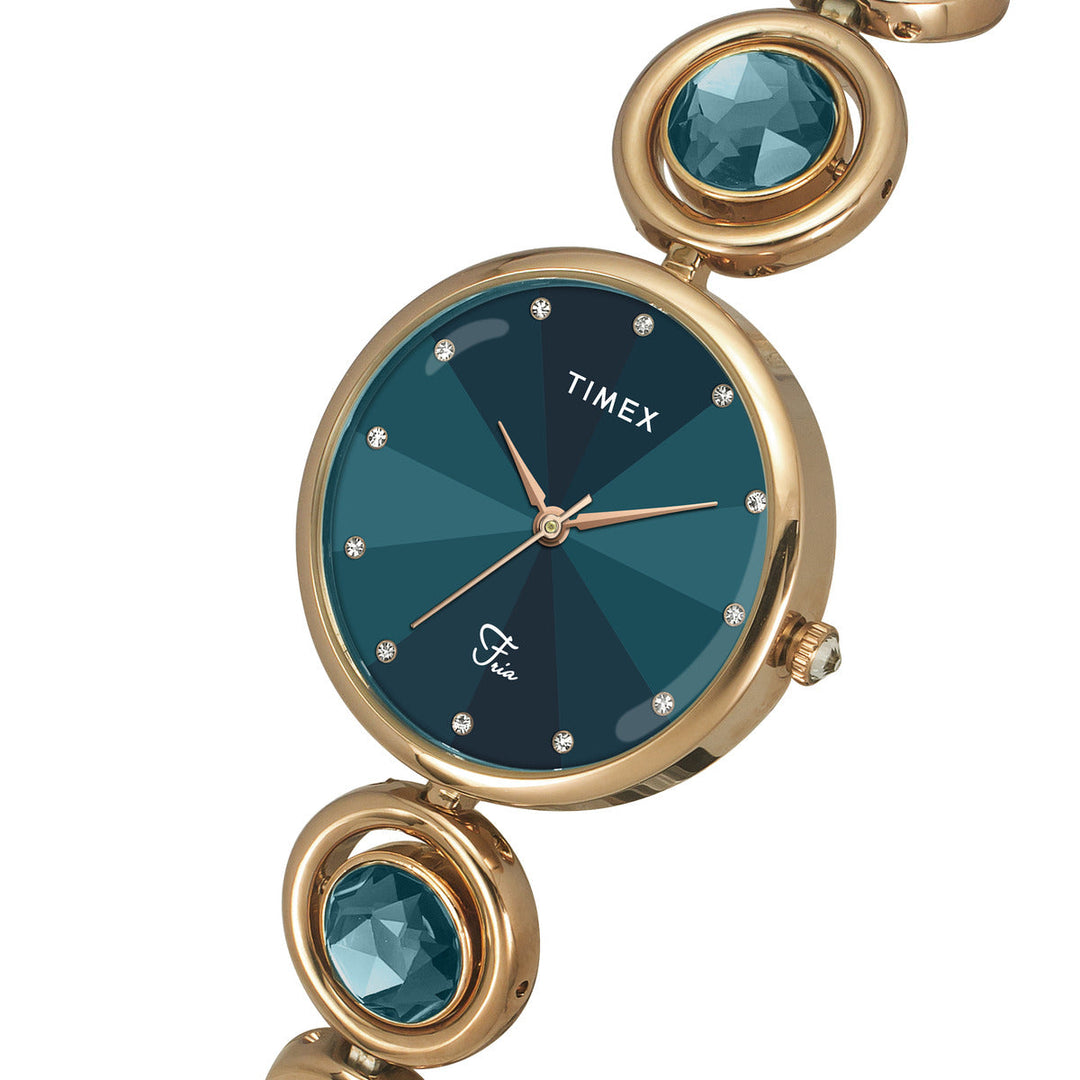 Timex Fria Women's Teal Dial Round Case 3 Hands Function Watch -TWEL16404