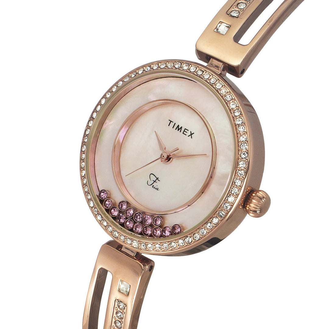 Timex Fria Women's Mother Of Pearl Dial Round Case 3 Hands Function Watch -TWEL16501