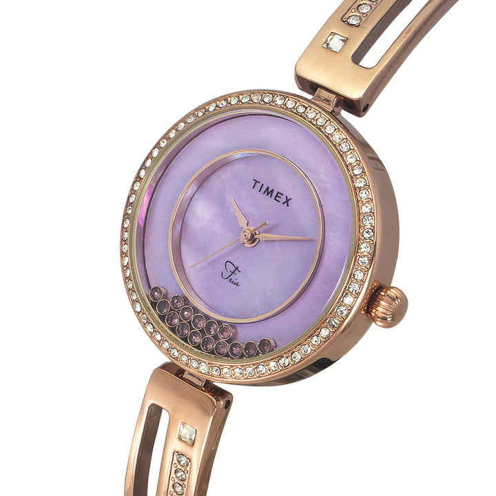 Timex Fria Women's Mother Of Pearl Dial Round Case 3 Hands Function Watch -TWEL16502