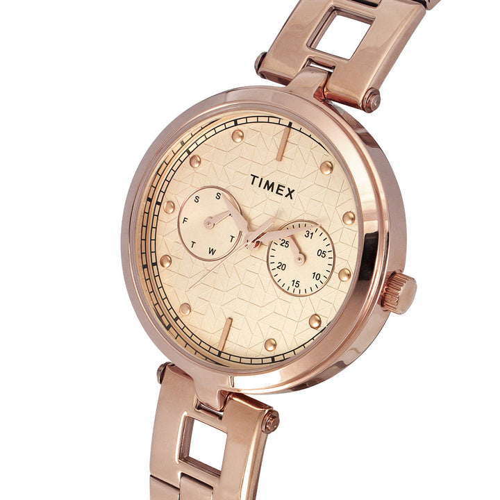 Timex Fashion Women's Rose Gold Dial Round Case Day Date Function Watch -TWEL16601